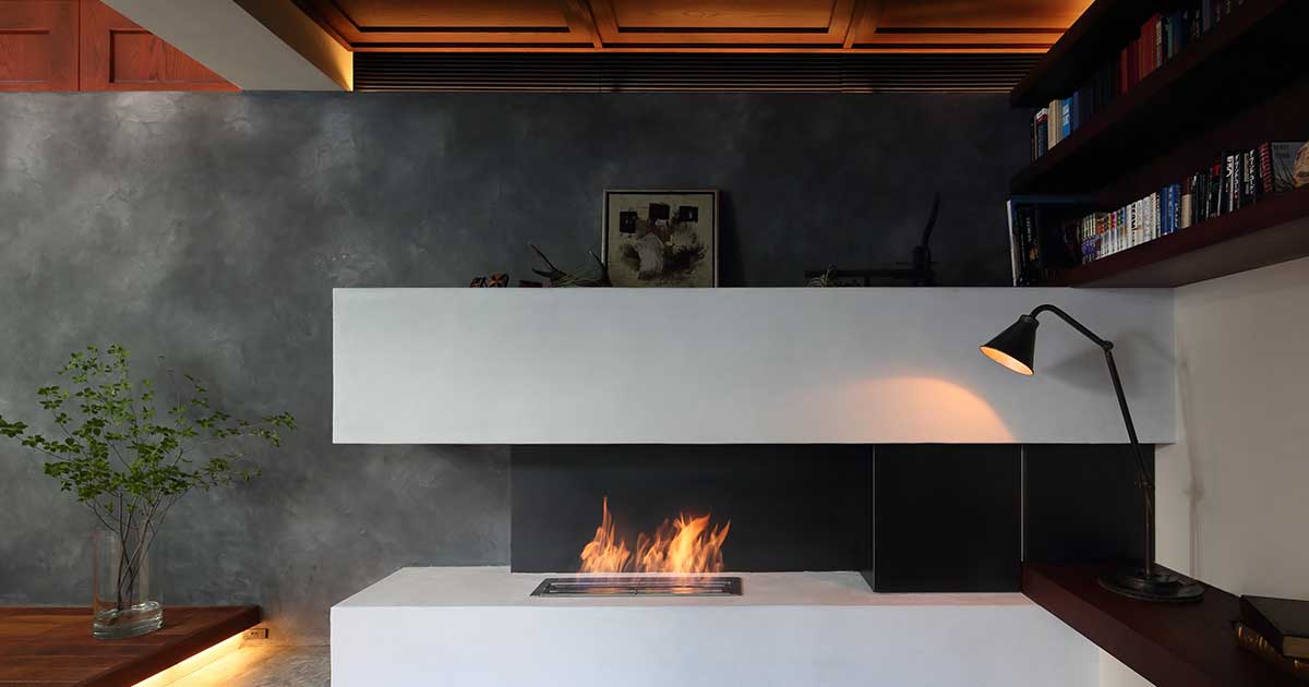 天然大理石×アイアン ローテーブル バイオエタノール暖炉一体型 - 机